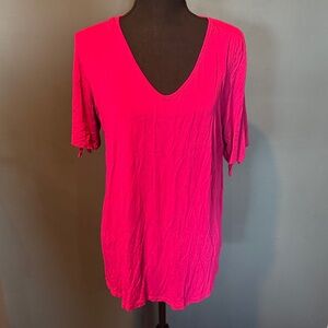Dark Pink V-Neck Short Sleeve Women's Top